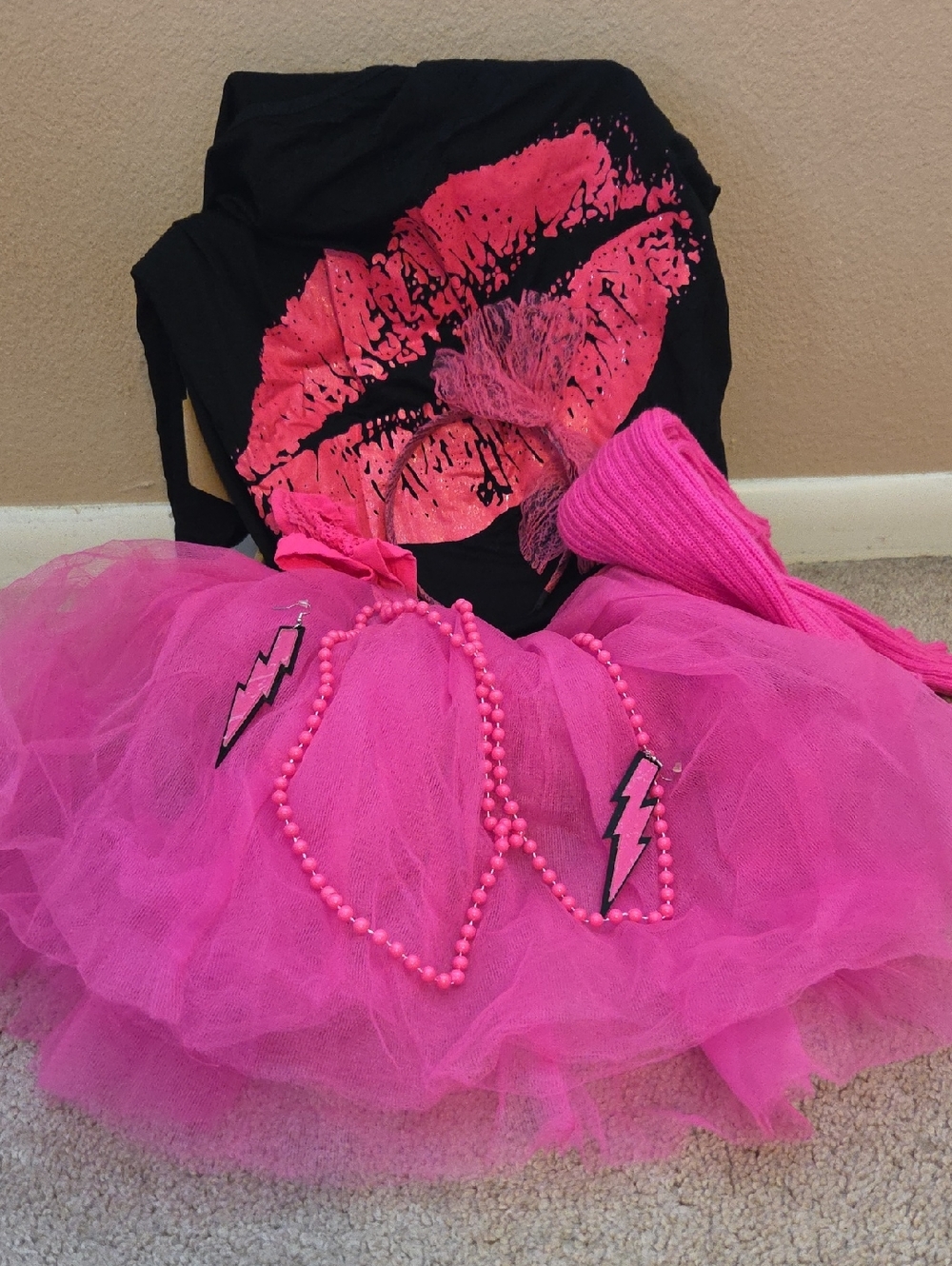 Pink Tutu Costume Set with Black Lip Print Top